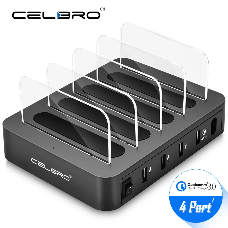 

40W Multiple Fast USB Charger Station Quick Charge 3.0 QC3.0 4 Ports Universal Desk USB Charger HUB + Holder Mount EU US UK Plug