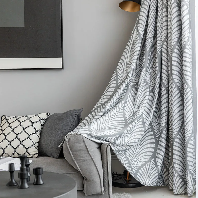 

Modern Grey Geometric Blackout Curtains for Living Room Printed Drapes for Bedroom Window Treatments Single Panel Insulation
