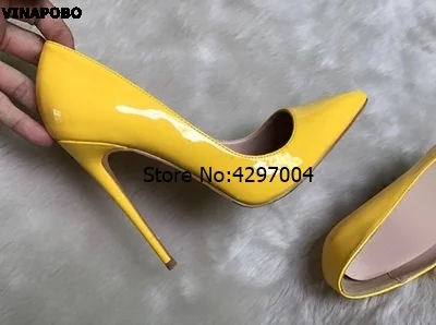 

2018 Women Sexy Pointed Toe High Heel Pumps Yellow Heels Female Party Prom Shoes Elegant Office Lady Dress Leather wedding Shoes