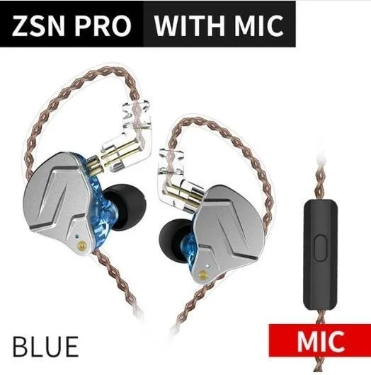 Kz Zsn Pro Наушники вкладыши 1ba+ 1dd гибридная технология Hifi бас металлические наушники спортивные шум Bluetooth кабель для Zsn Pro - Цвет: ZSN Pro Blue Mic