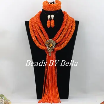 

2017 Luxury Orange Crystal African Wedding Beads Jewelry Set Nigerian Bridal Necklace Jewelry Sets New Free Shipping ABF130