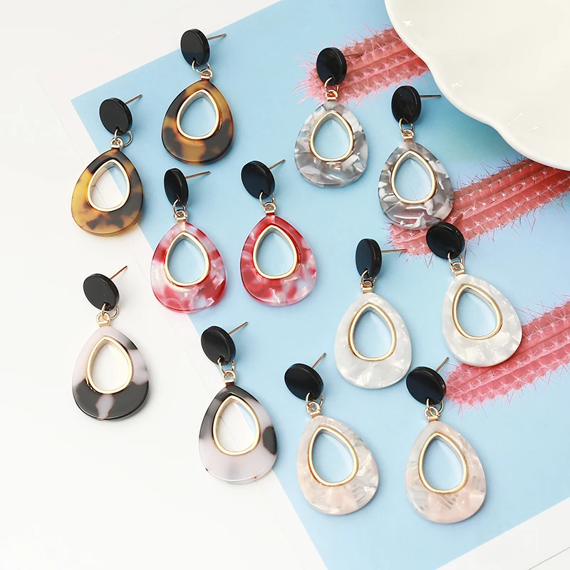

ZOSHI 2019 New Irregular Geometric Water Drop Colorful Acrylic Statement Long Drop Earrings Acetic Acid Resin Earrings for Women