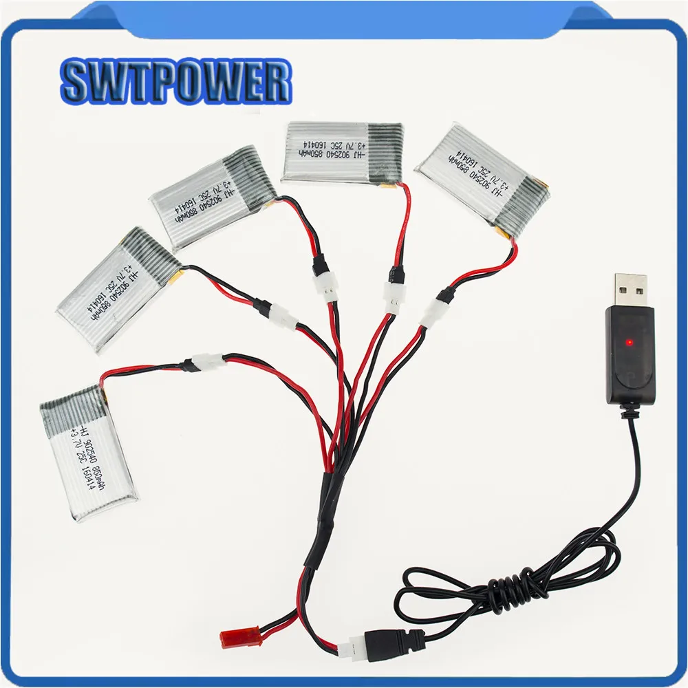 

5Pcs3.7V 850mAh 25C Drone Li-polymer Battery 902540 + USB Charger Set For RC SYMA X5C X5SC X5SW X5HC Quadcopter Aircraft TOY