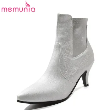 

MEMUNIA 2020 big size pointed toe ankle boots for women slip on autumn winter boots solid colors high heels shoes woman black