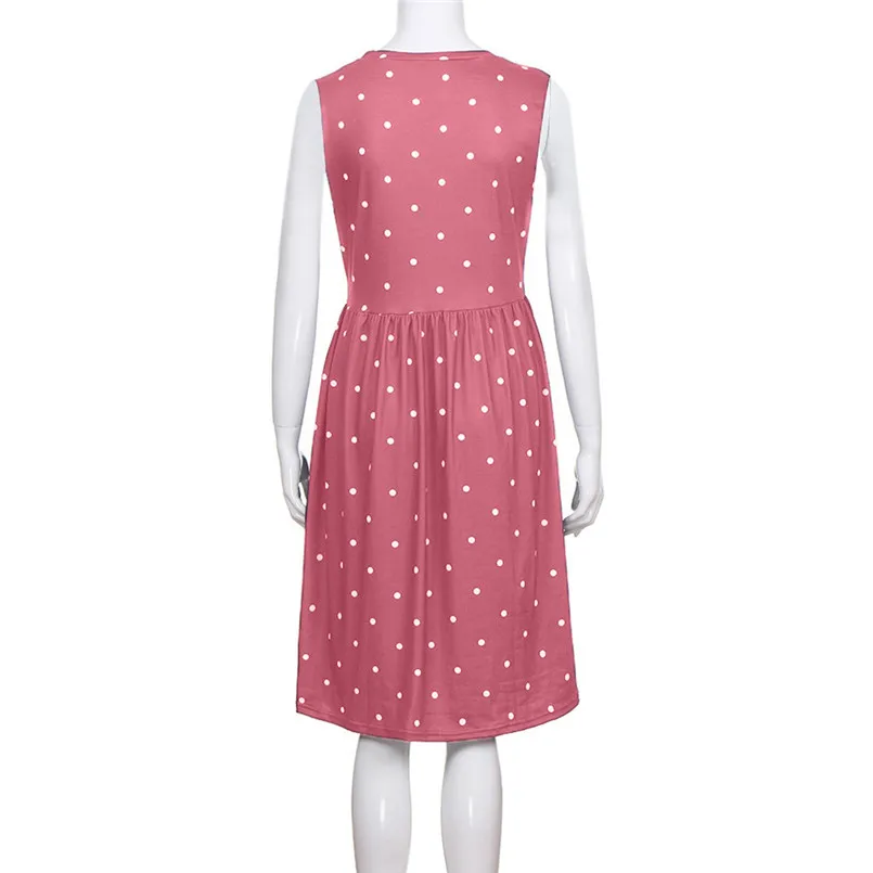  New Women Summer Fashion Pleated Polka Dot Pocket Loose Swing O-Neck Casual Midi Dress Elegant Lady Holiday Daily Dress #4R08 (11)