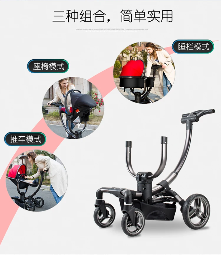 Роскошная и с высоким пейзажем детская коляска может сидеть лежать Складная коляска с двусторонними амортизаторами детская коляска с безопасным автомобильным сиденьем