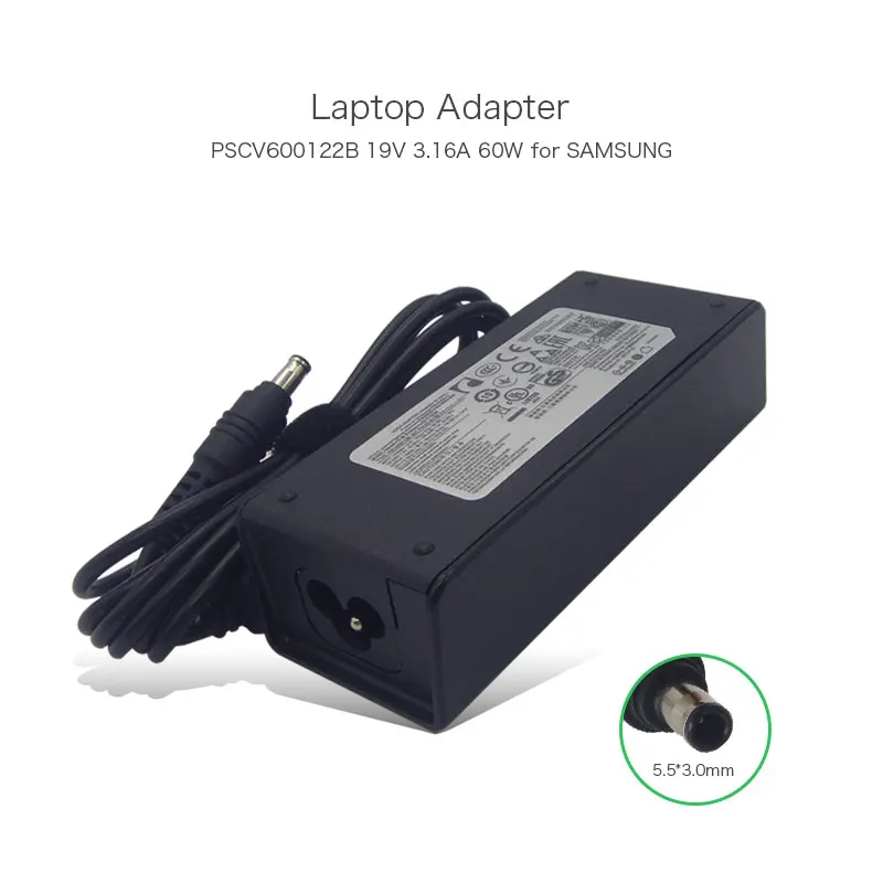 Genuine 19v 3.16a 60w Ac Adapter For Samsung Ativ Book 2 Np270e4v Ad ...