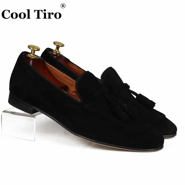 Cool Tiro Black Suede Men's Loafers Tassels Genuine