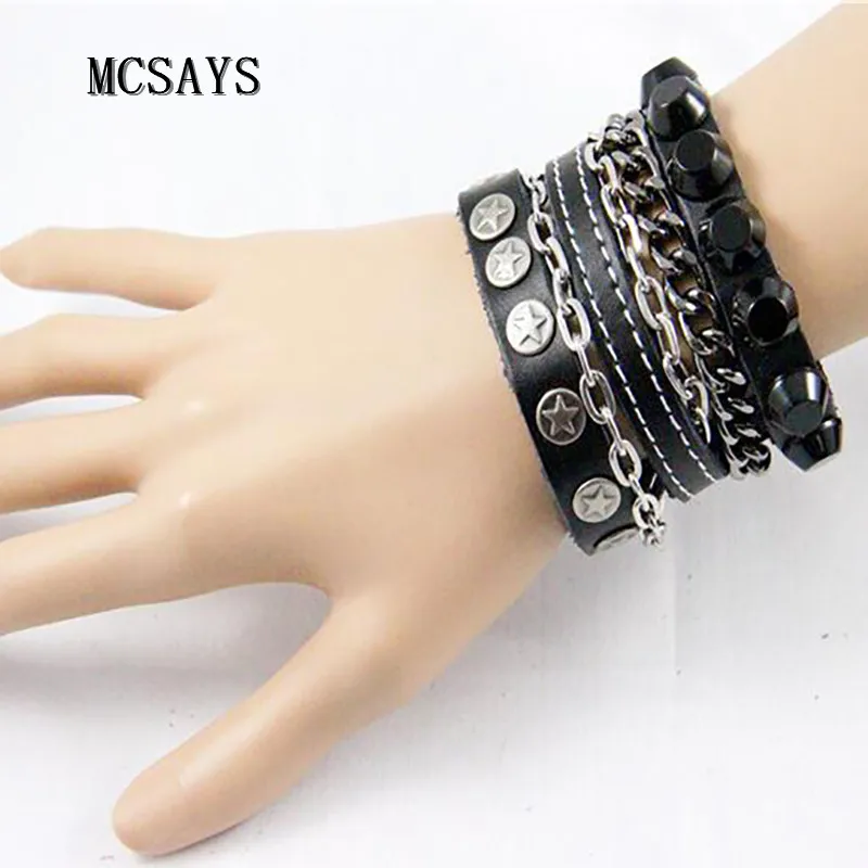 MCSAYS Rocker Punk Jewelry Stainless Steel Rivet Decoration Link Chain
