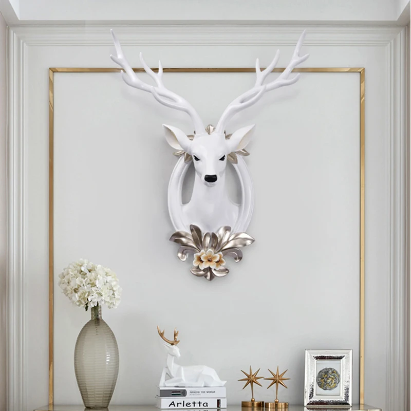 

Elegant Deer Head Statue Home Decoration Accessories 3D Abstract Sculpture Wall Hang Decor Statues Living Room Mural Art Craft