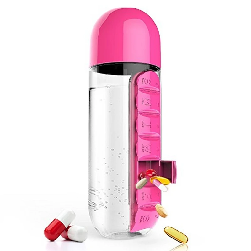 

600ML Creative Water Bottle With Removable Daily Pill Box Organizer Plastic Water Drinking Bottle Outdoor Sports Drinkware