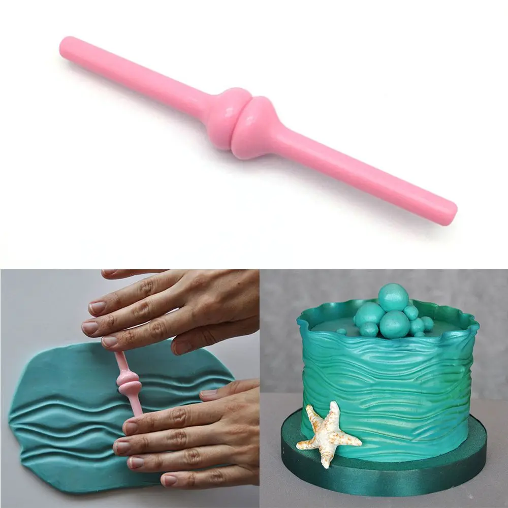 

SEAAN 1PC Waves Ripple Rolling Pin Mold Tool Plastic Fondant Cake Mould Cake Decorating Carving Stick Flower Embosser