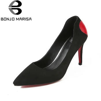 

BONJOMARISA 2020 Plus Size 30-47 Pointed Toe Black Women Pumps Slip On Thin High Heels Shoes Woman Wrapped Pumps