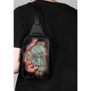 

Handmade leather carving chest bags genuine leather chest Chinese ancient beast attracting wealth Auspicious lucky animal