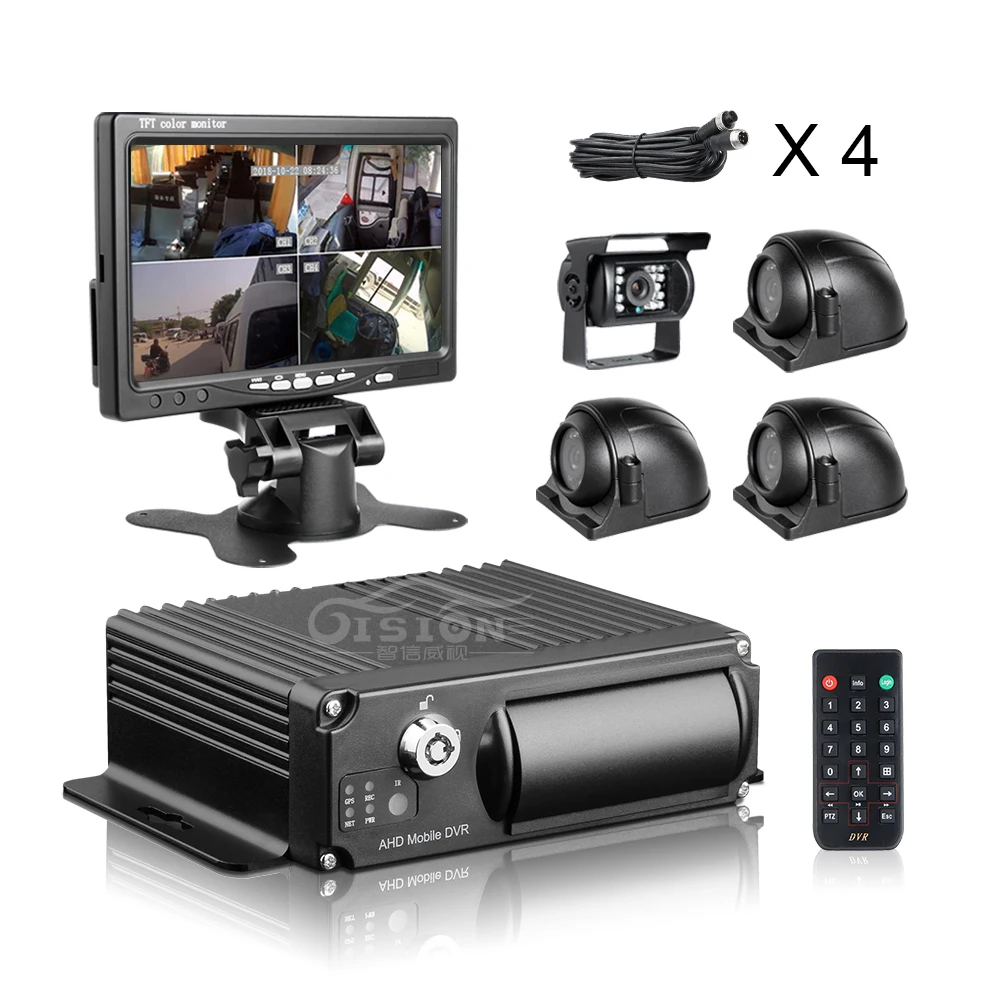 4CH H.265 del coche del vehículo DVR MDVR móvil grabadora de vídeo SISTEMA DE 1.3MP 720P parte trasera cámara frontal para camión Van autobús RV 7 VGA