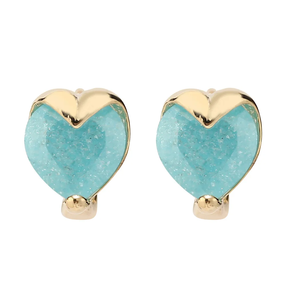 Light Blue Heart Copper Earrings for Women Girls Zircon Stud Earrings ...