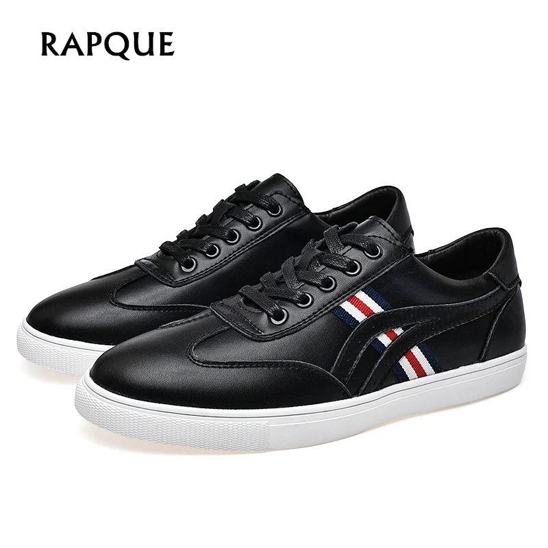 

Men's shoes casual genuine cow leather Male breathable man Lace up Designer Walking Driving Leisure Flats black shoes RAPQUE