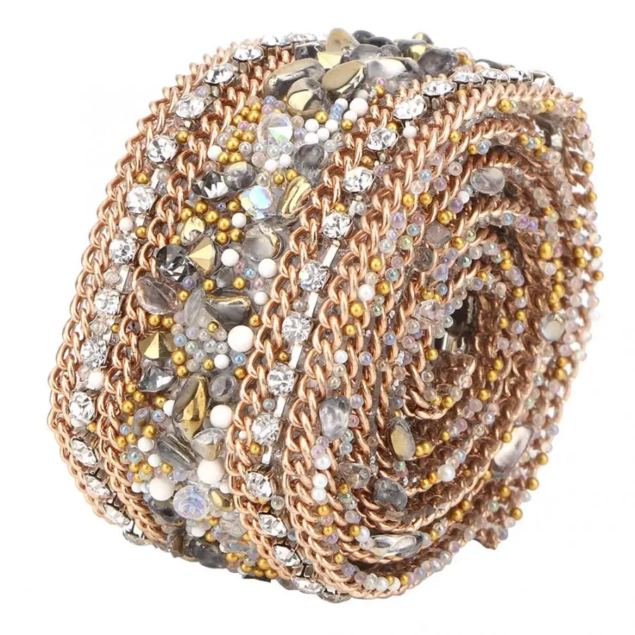 

Applique Rhinestones For Clothing 2.5cm DIY Diamond Mesh Wrap Roll Crystal Rhinestones Chain Trim Ribbon Decoration