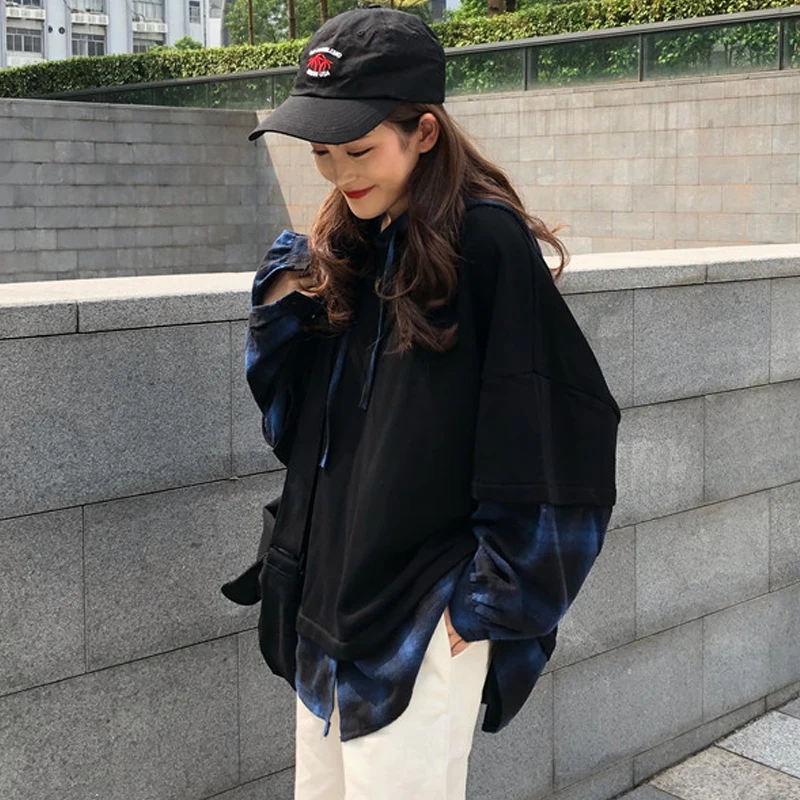 Mr.nut Ms. loose stitching street women's hoodie pullover cotton O-neck regular hoodie
