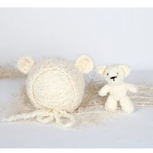 Новорожденный медведь шляпа и игрушка набор ручной вязки хлопок ажурная шапочка реквизит для фотографии новорожденных милый медведь Игрушка Опора