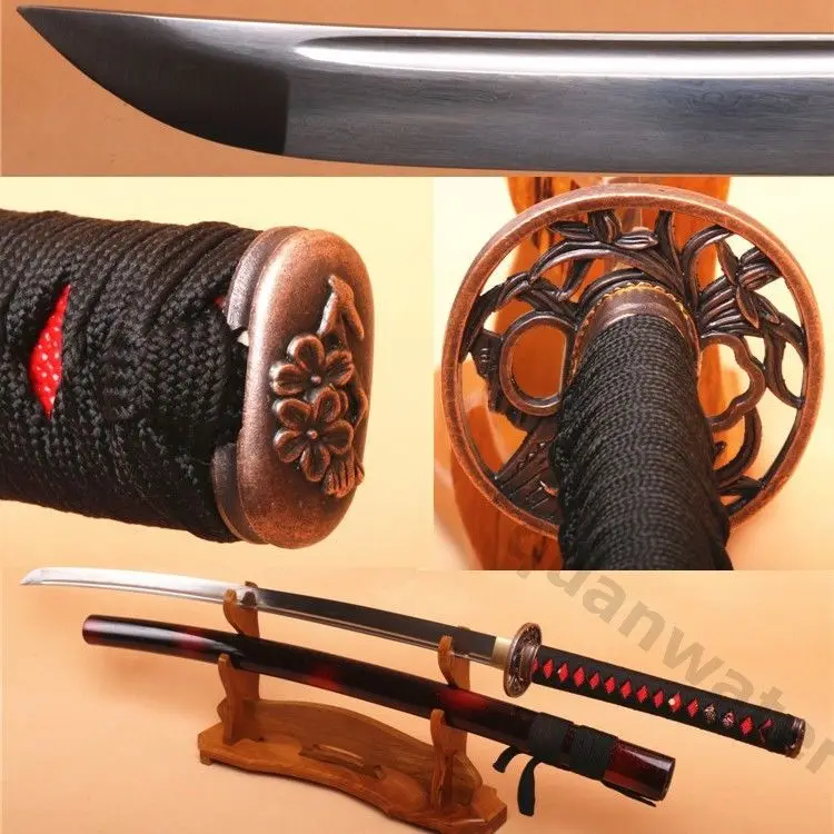

41" DAMASCUS FOLDED STEEL JAPANESE SAMURAI KATANA FULL TANG BLADE RED SAYA