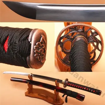 

41" DAMASCUS FOLDED STEEL JAPANESE SAMURAI KATANA FULL TANG BLADE RED SAYA