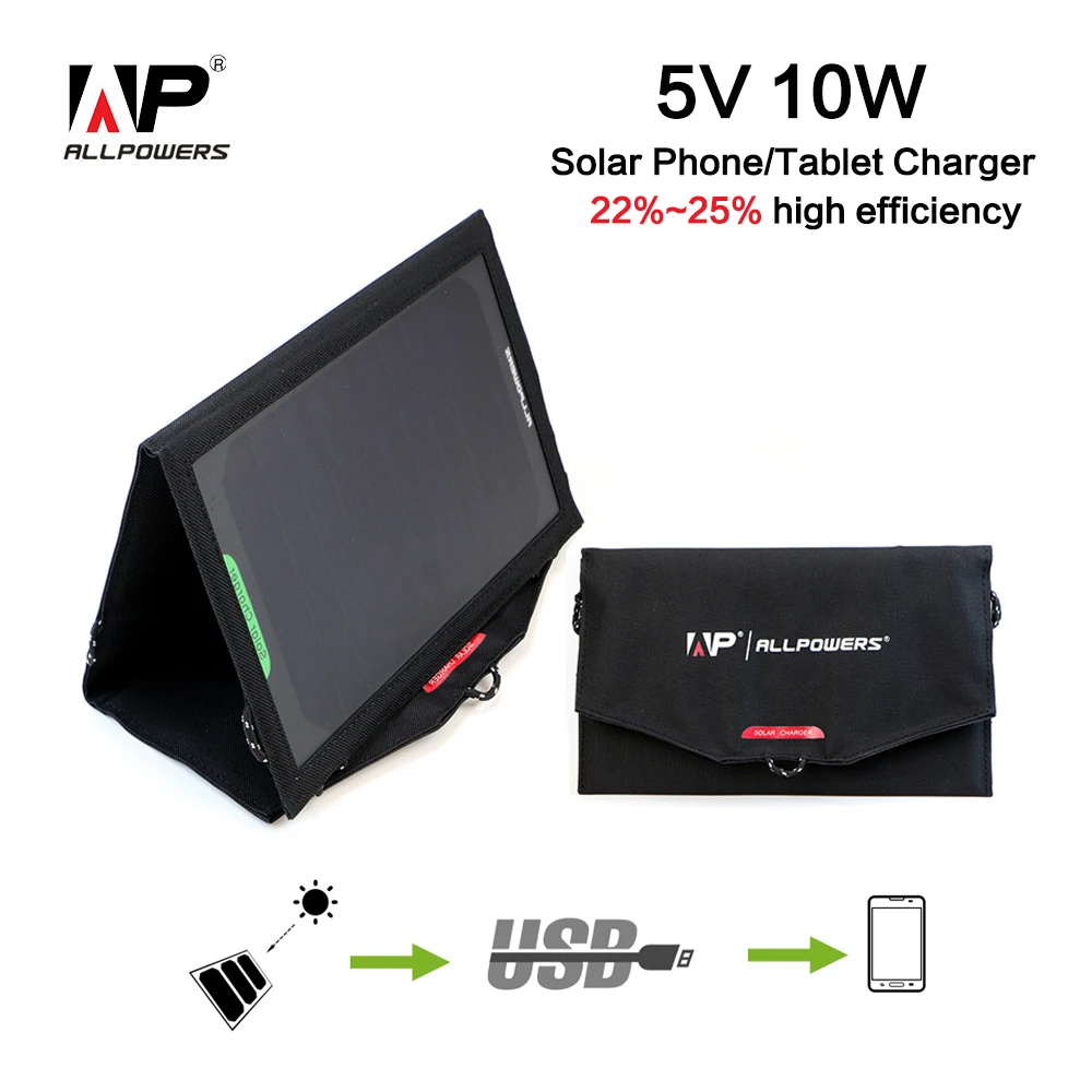 

ALLPOWERS 10W Solar Phone Charger 5V 1.6A USB Portable Solar Panel Charger for Mobile Phones