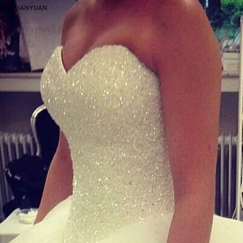 Свадебное платье, расшитое бисером, Vestido De Noiva, на шнуровке, на спине, Robe De Mariage, белые свадебные платья