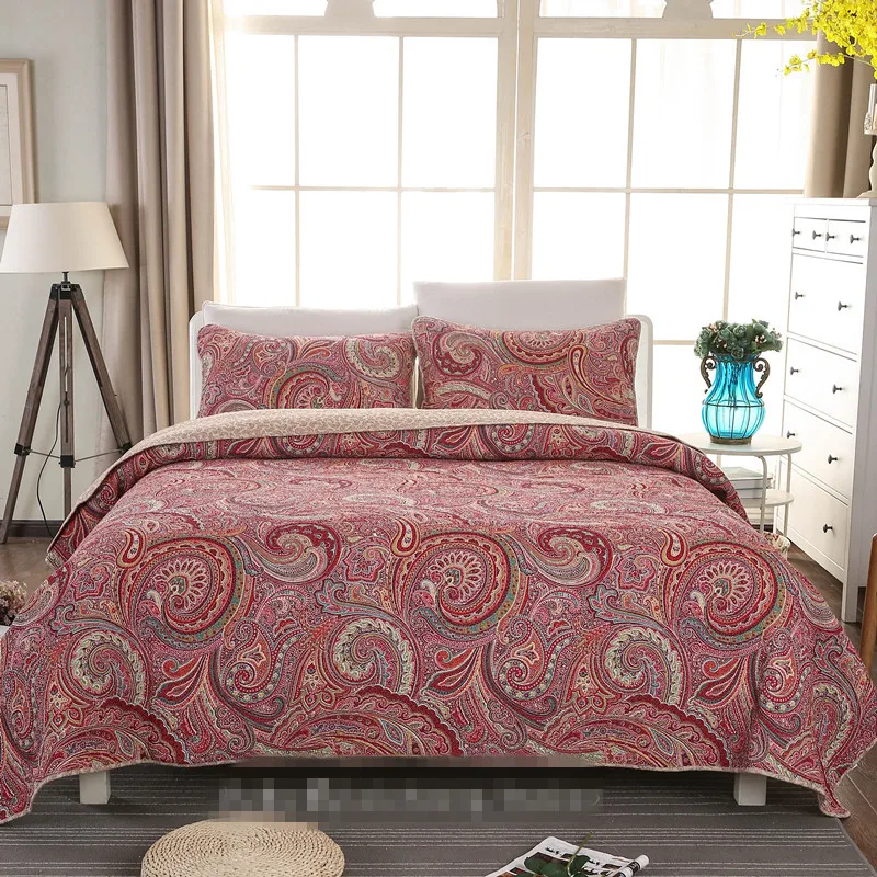 Free Shipping Retro American Style 3pcs Boho Red Patchwork Quilt