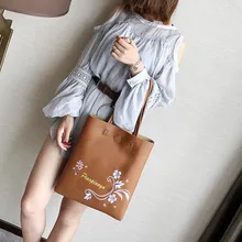 Fashion Korean Women Shoulder Bag PU Leather Flowers Printed Handbag Ladies Girls Casual Bags Big Capacity BS88