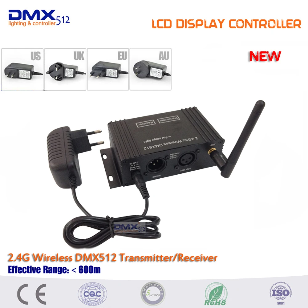 5 лет гарантии 15 шт. мини Беспроводной DMX512 приемник и 1 шт. 2.4 г ЖК-дисплей DMX512 Беспроводной приемник/передатчик освещение контроллер