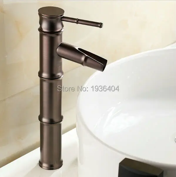 

High Level Oil Rubber Bronze Finish Bamboo Shape Basin Mixer Tap Deck Mounted Black Retro Sink Faucet Crane 9036O
