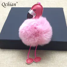 Fashion Women Bag Pink Flamingo Key Chain Ring Nice Purse Keychain Key Holder Charm Handbag Car Pendant Accessories Gift
