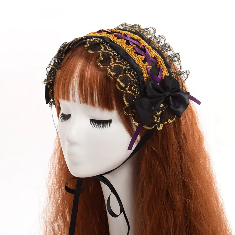 Японский повязка-бандана для девочки многоцветный Винтаж кружево бантом одежда на голову косплэй резинка для волос, принцессы шпилька аксессуары для волос
