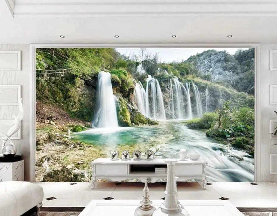 

Waterfall wealth source into the landscape landscape wall modern living room wallpapers