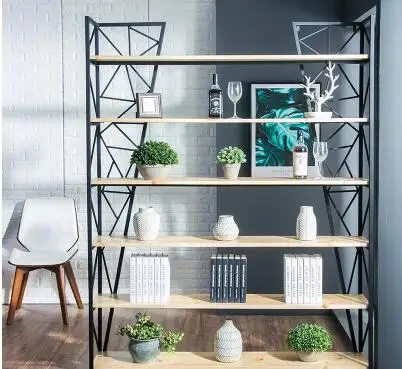 

American Iron simple bookshelf loft industrial wind partition racks solid wood floor simple multi-store shelves