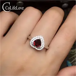 Ювелирные изделия colife 925 Серебряное кольцо с сердечком с драгоценным камнем 6 мм натурального гранатового цвета, серебряное кольцо для