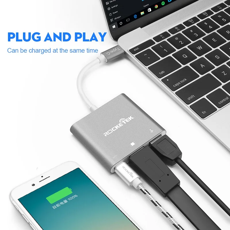 Портативная док станция Rocketek USB C адаптер Type к HDMI конвертер 4K HD передача для