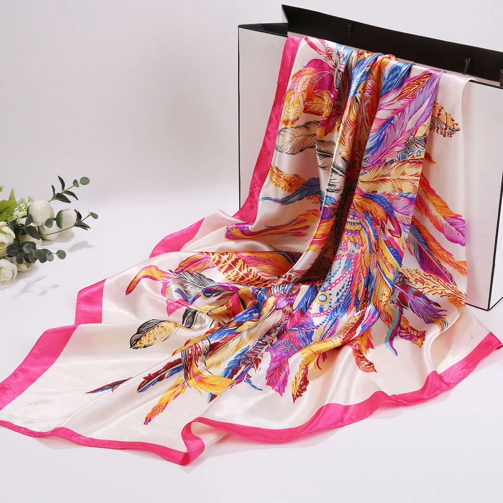 2019 Женская мода шейный платок квадратный шарф перо напечатаны головы шеи Снуды 90x90 см