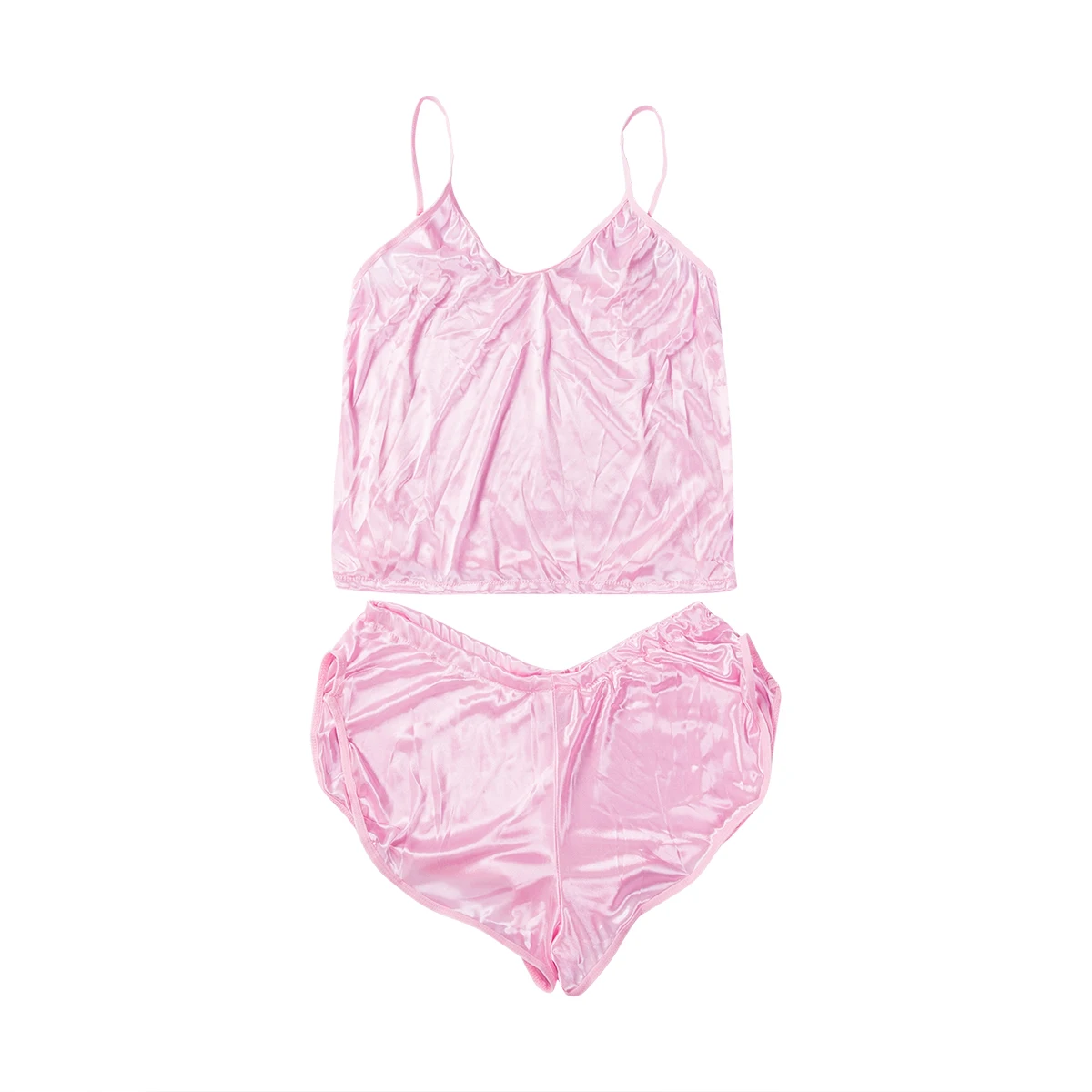 Женский комплект сексуальной пижамы атласный слинг белье нижнее белье с v-образным вырезом - Цвет: Розовый