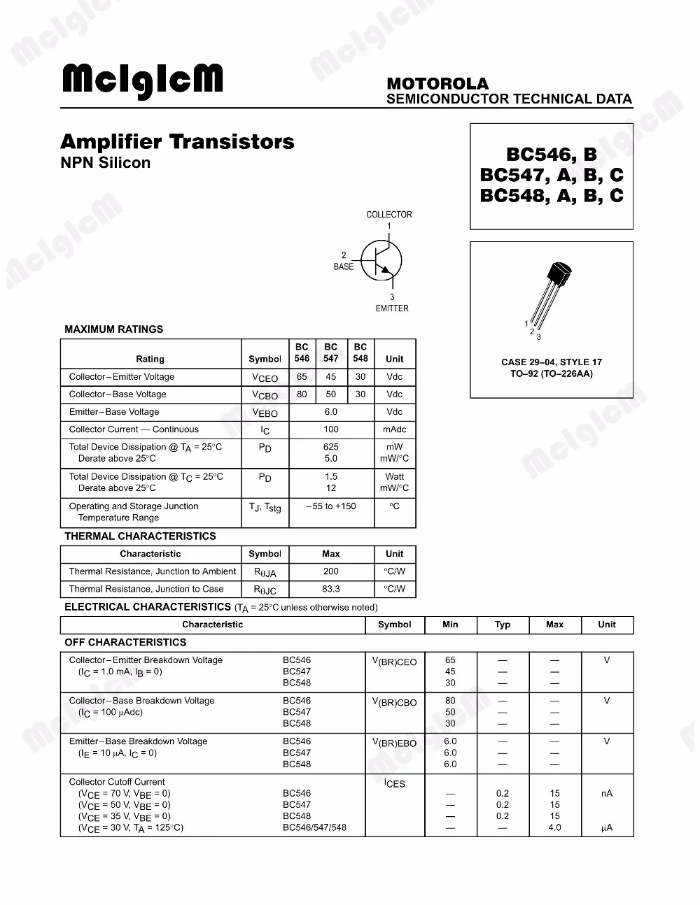 MCIGICM 100 шт BC547 линейный полупроводниковый Триод TO-92 0.1A 45V NPN