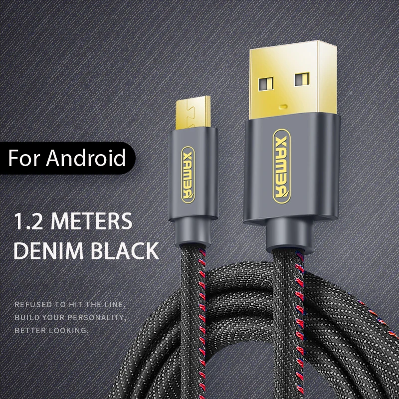 Remax Micro USB Cable de datos 1,8 m/1,2 m 2.1A sincronización de carga transferencia de datos Cable de teléfono de mezclilla cargador Micro Usb Cable para Samsung