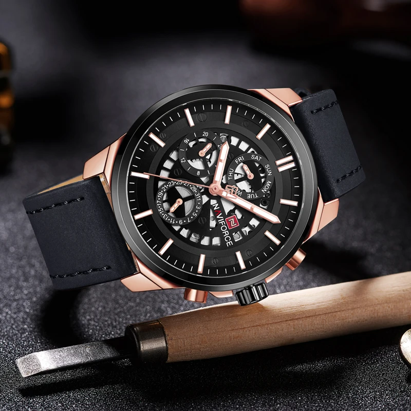 2018  NAVIFORCE Mens Watches Top Brand Luxury Waterproof 24 hour Date Quartz Watch Man Leather Sport Wrist Watch Men Waterproof Clock (23)