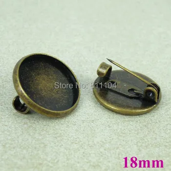 

18mm Antique Bronze Plated Blank Round Bezel tray Cabochon Brooch Bases Settings Pins Clip Diy Brooches Findings Wholesale