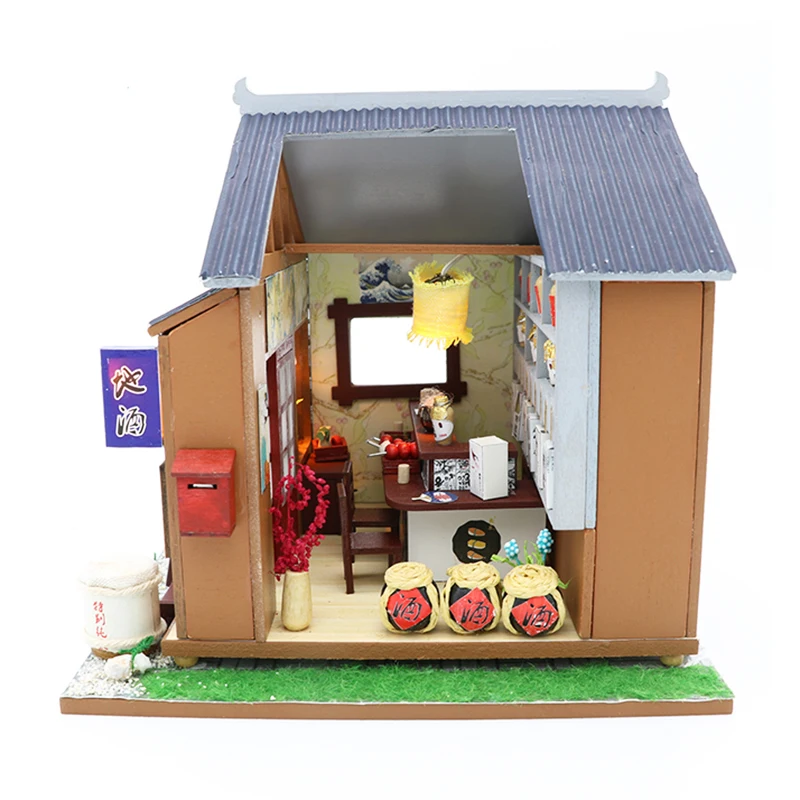 Furniture Doll House Wooden Miniature DIY DollHouse Furniture Kit Assemble with Dust Cover Doll Home Toys For children Gift M37