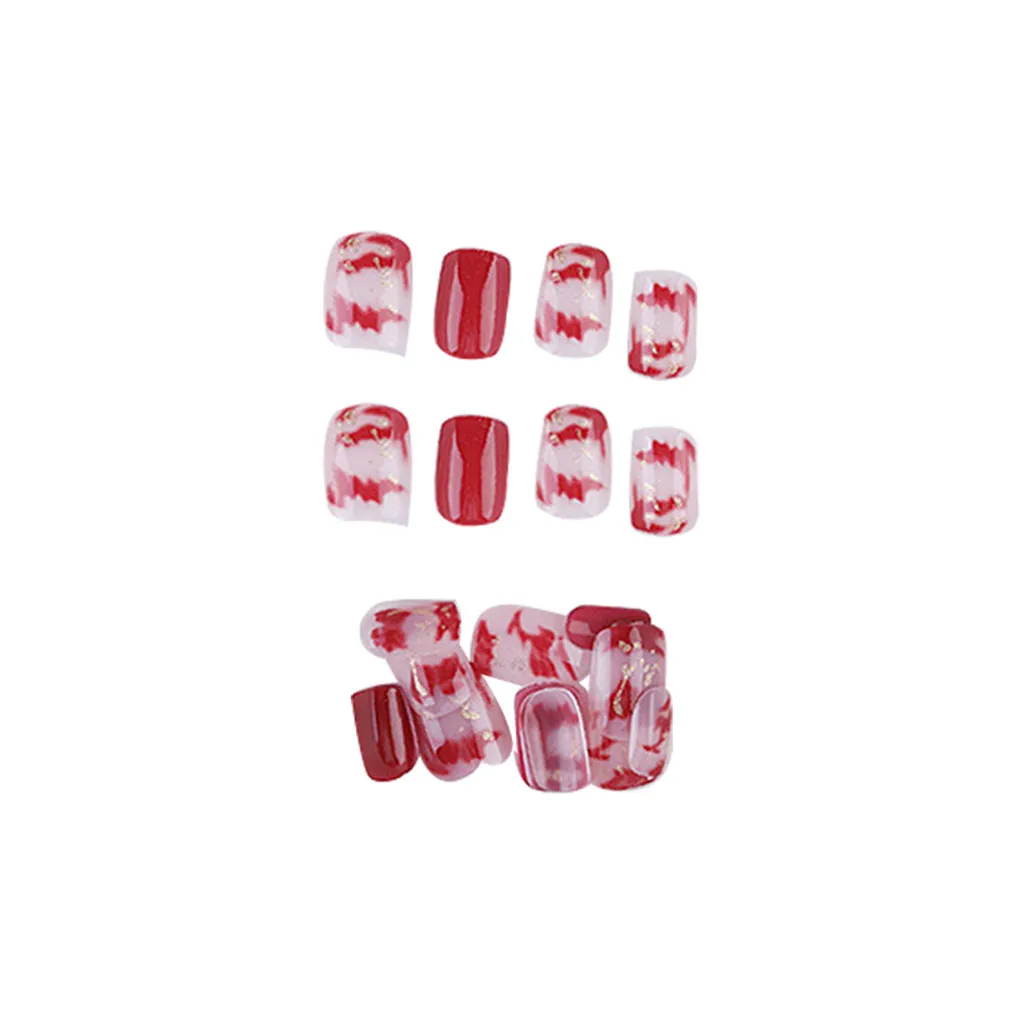 Модное популярное горячее искусство ногтей, съемные накладные ногти, 24 штуки, сетчатые красные накладные ногти, клей, фруктовое желе, красота, искусственные ногти