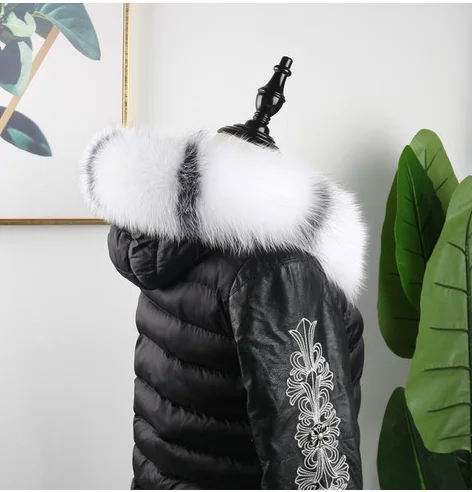 white sliver ZDFURS* натуральный Лисий меховой воротник пуховое пальто меховой капюшон, воротник с отделкой меховой лисички женские зимние - Цвет: white sliver