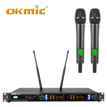 

Professional OKMIC OK-002U+OK-DPA3 UHF/PLL wireless microphone system dual handheld Mic For Stage Performance Wireless Mic home