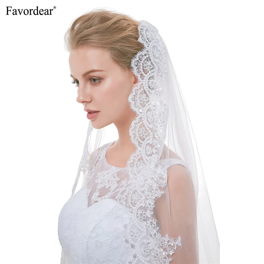 Favordear Velos De Novia 2018 Фата для невесты короткая роскошная кружевная невест вуаль с