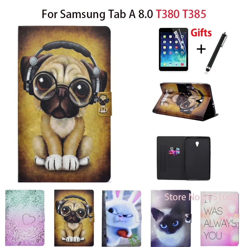 Модный мультяшный флип чехол для Samsung Galaxy Tab A 8 0 T380 T385 2017 дюйма умный из